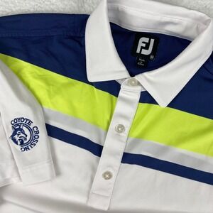 FOOTJOY FJ Golf Polo Shirt Mens Medium White Blue Stretch Performance‎ Logo
